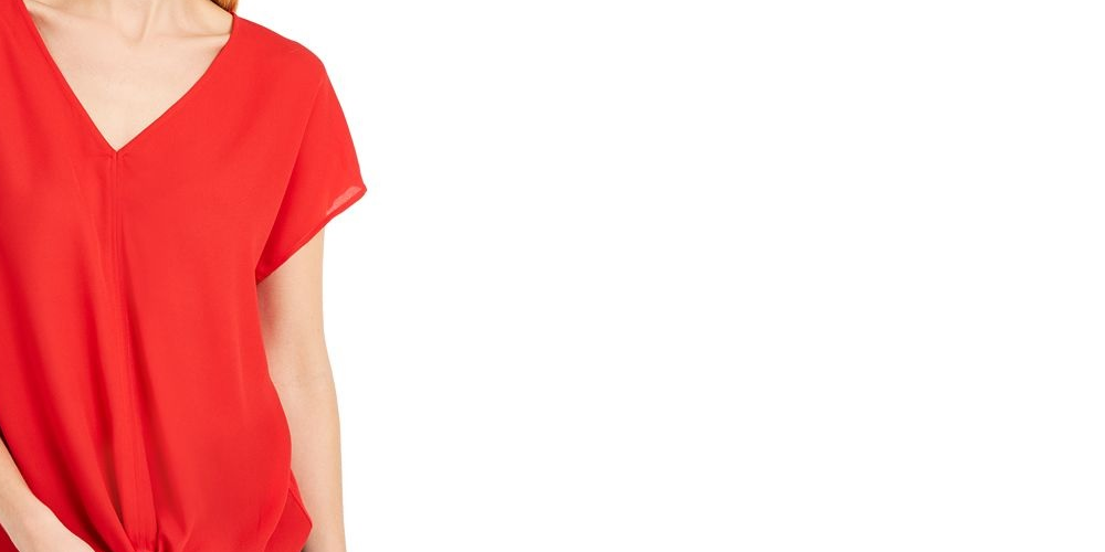 INC International Concepts Women's Tie-Front Top Dark Red Size Petite Small