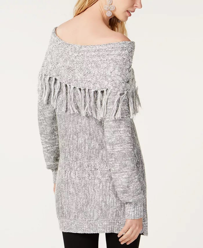 INC International Concepts Women's Foldover Off-The-Shoulder Sweater Gray Size Medium