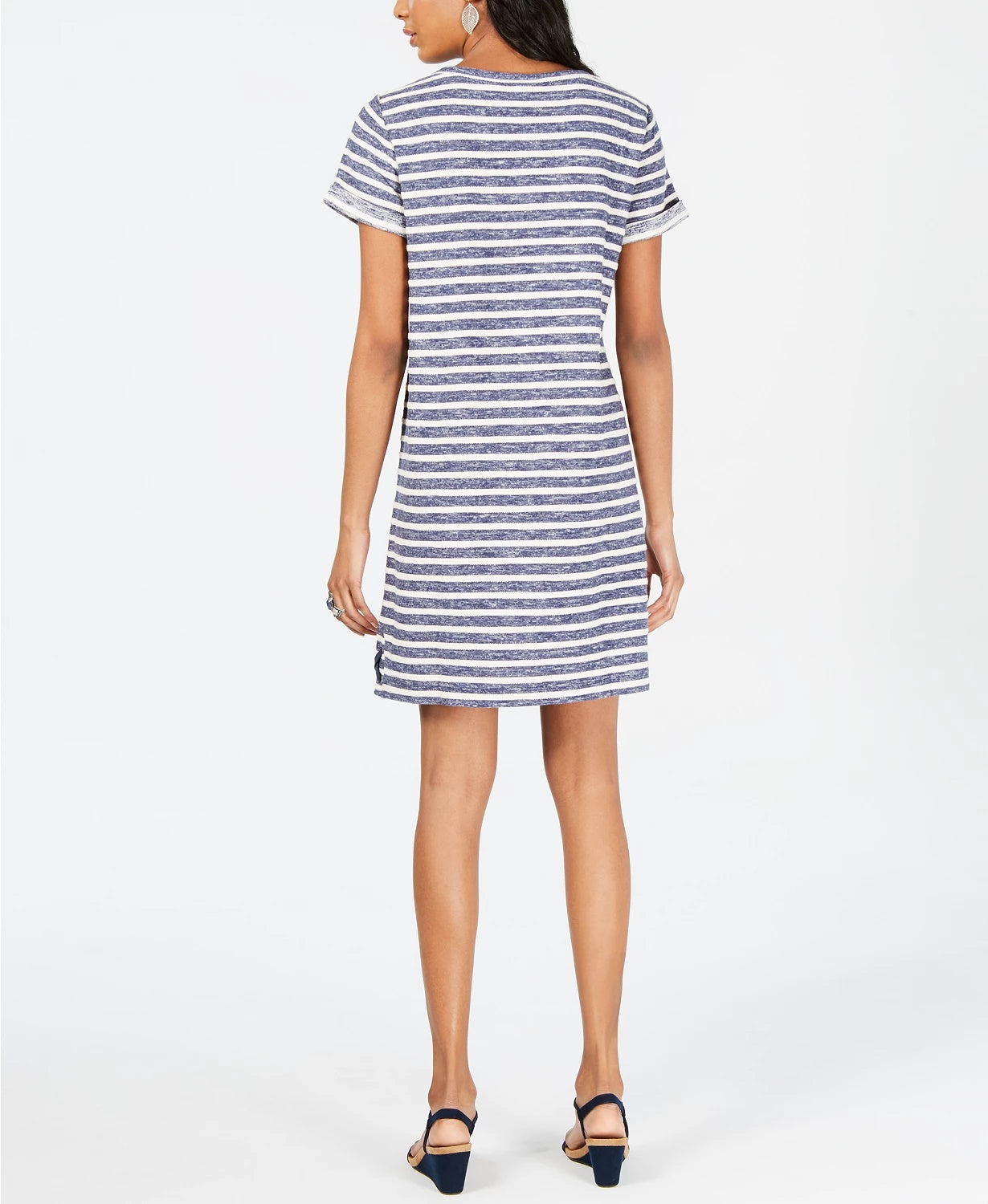 Style & Co Women's Lace Up T-Shirt Dress Blue Size Medium