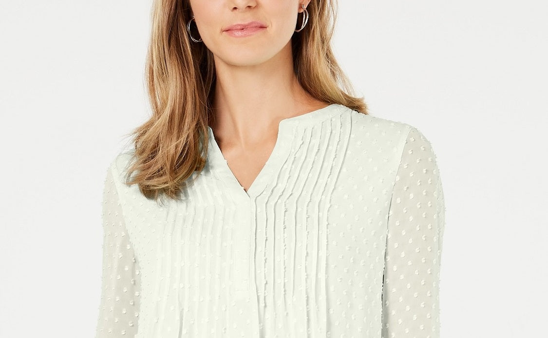 Charter Club Women's Double-Ruffle Textured Pintuck Top Cloud Size Small