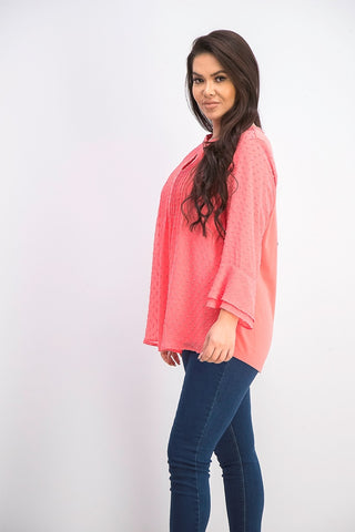 Charter Club Women's Petite Double-Ruffle Textured Pintuck Top Dark Pink Size Petite Small