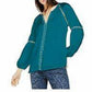 INC International Concepts Women's Grommet-Trim Peasant Blouse Blue Size Small
