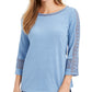 Charter Club Women's Crochet-Inset Top Blue Size Large
