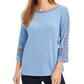 Charter Club Women's Crochet-Inset Top Blue Size Medium