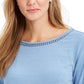 Charter Club Women's Crochet-Inset Top Blue Size Medium