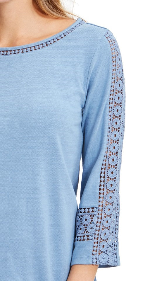 Charter Club Women's Crochet-Inset Top Blue Size Small