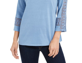 Charter Club Women's Crochet-Inset Top Blue Size Extra Large