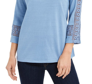 Charter Club Women's Crochet-Inset Top  Blue Size Extra Small