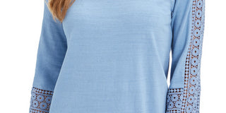 Charter Club Women's Crochet-Inset Top Navy Size Small