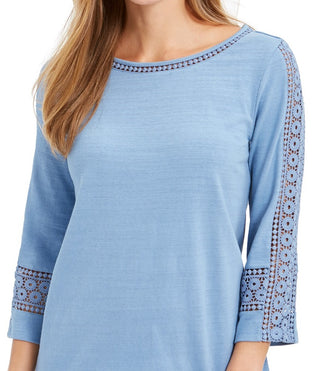 Charter Club Women's Crochet-Inset Top Navy Size Large