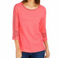 Charter Club Women's Crochet-Inset Top Pink Size Medium