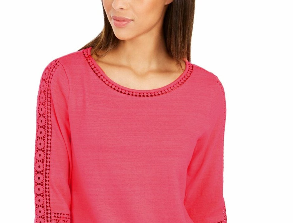 Charter Club Women's Crochet-Inset Top Pink Size Large