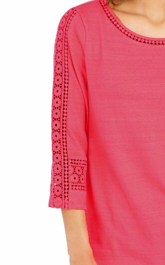 Charter Club Women's Crochet-Inset Top Pink Size Large