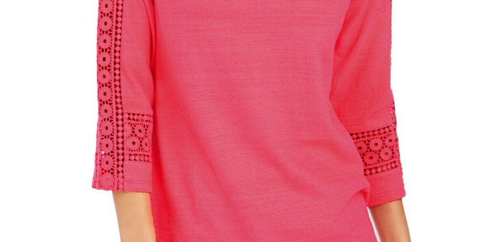 Charter Club Women's Crochet-Inset Top Med Pink Size X-Large