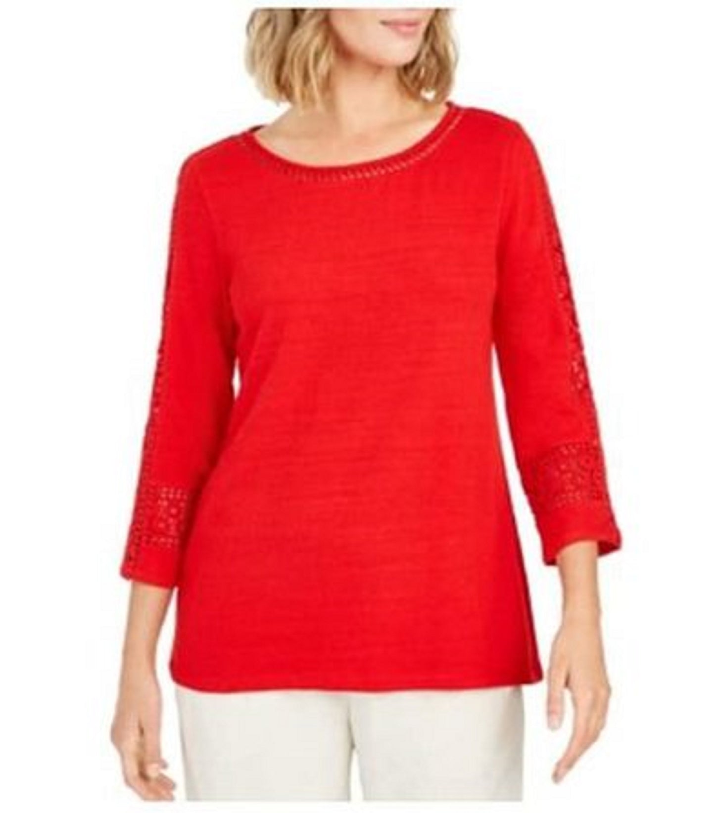 Charter Club Women's Crochet-Inset Top Red Size Medium