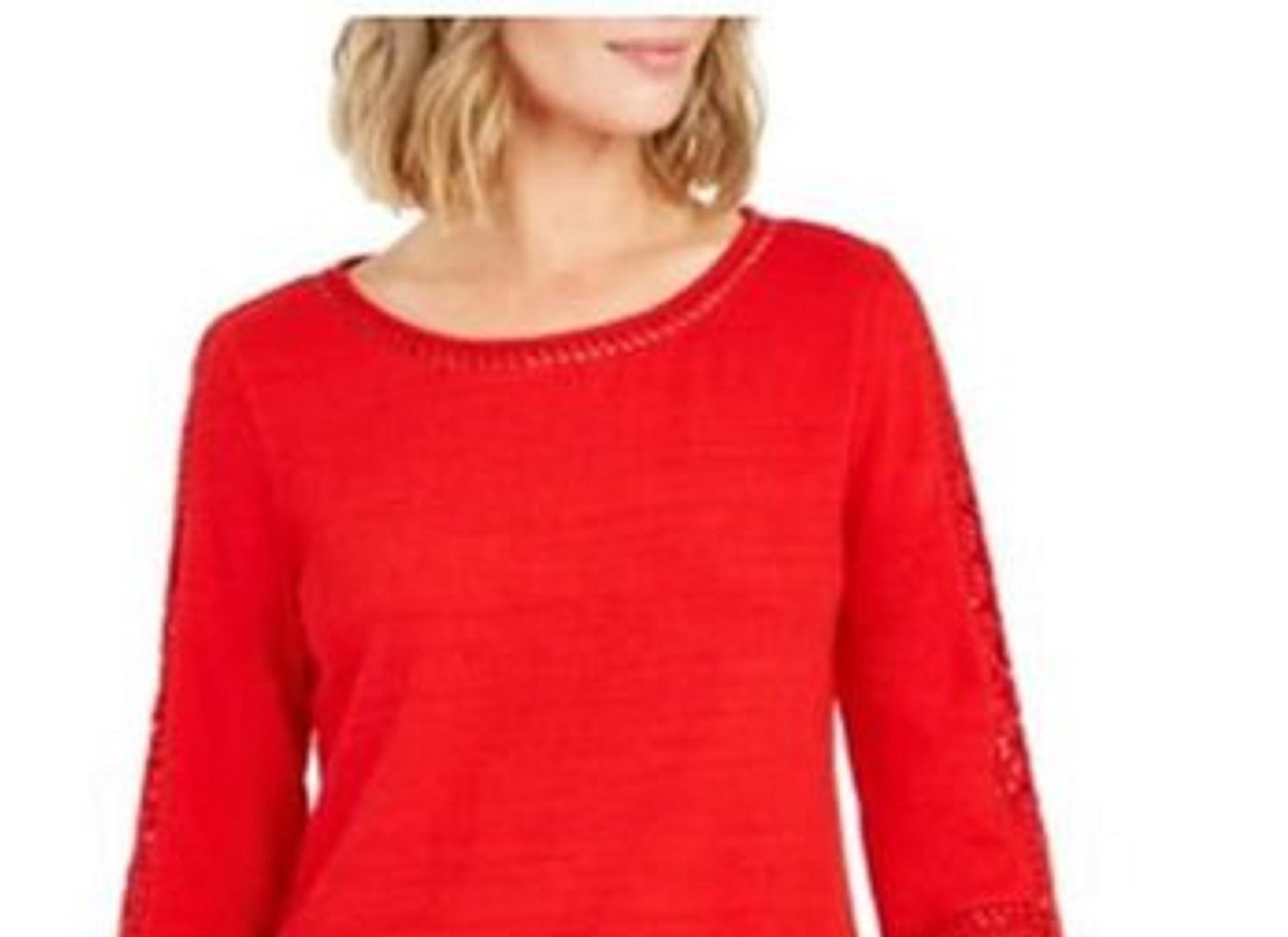 Charter Club Women's Crochet-Inset Top Red Size Medium