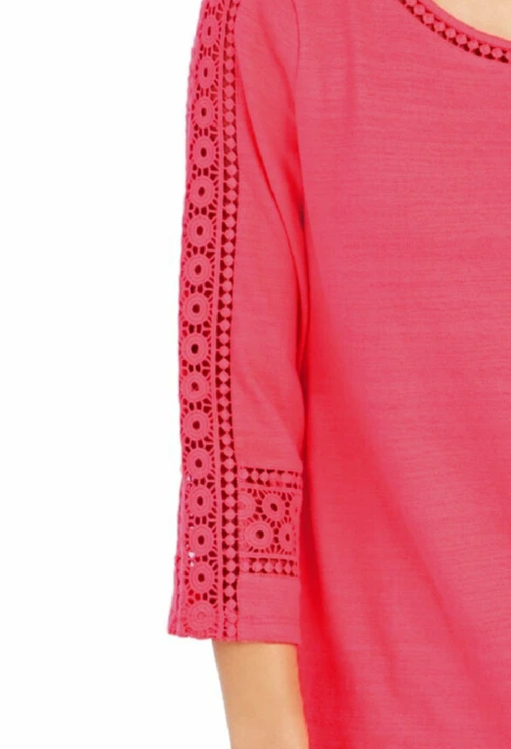 Charter Club Women's Crochet-Inset Top Pink Size Small