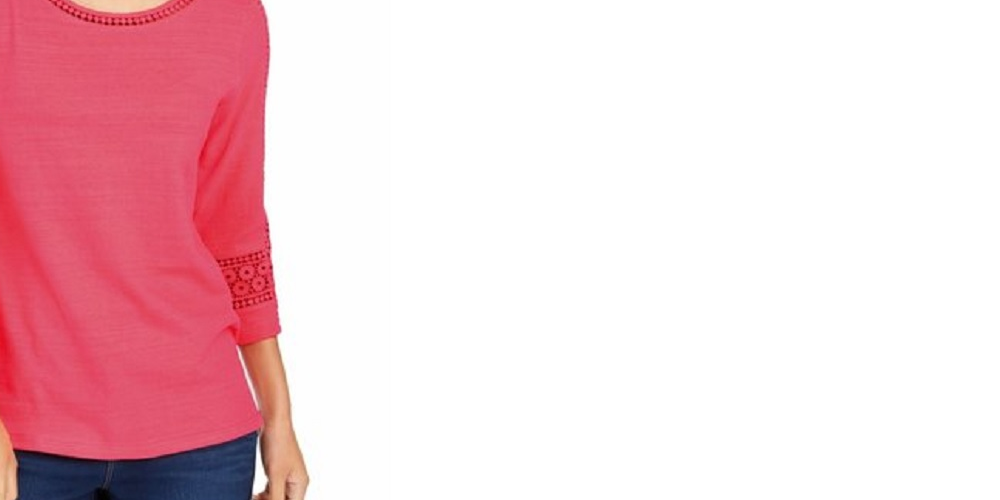 Charter Club Women's Crochet-Inset Top Red Size Extra Large