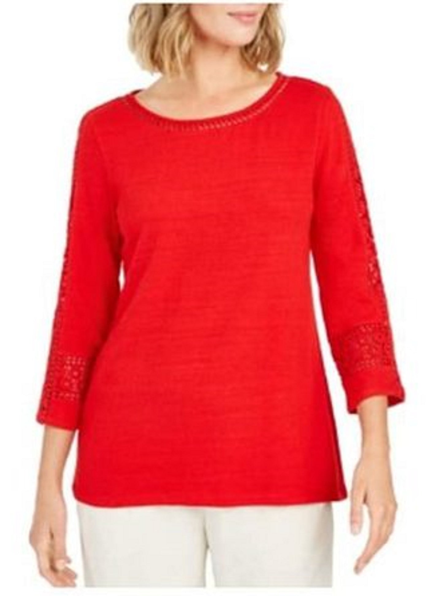 Charter Club Women's Crochet-Inset Top Red Size 2 X-Large