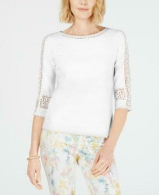 Charter Club Women's Crochet-Inset Top White Size XX Large