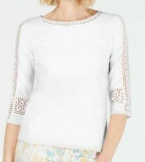 Charter Club Women's Crochet-Inset Top White Size XX Large