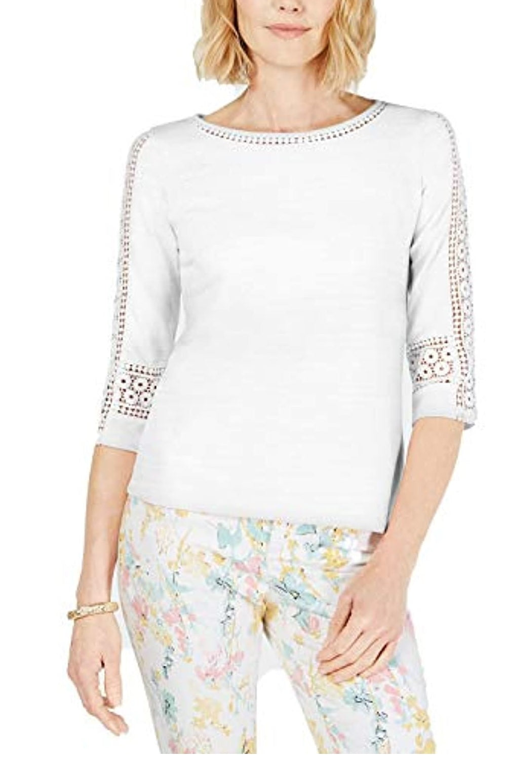 Charter Club Women's Crochet-Inset Top White Size Extra Large