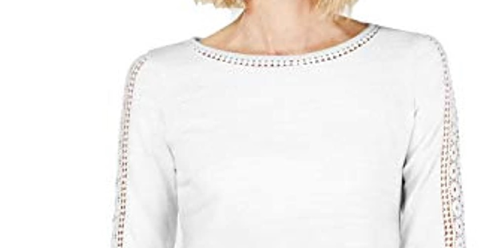Charter Club Women's Crochet-Inset Top White Size Extra Large