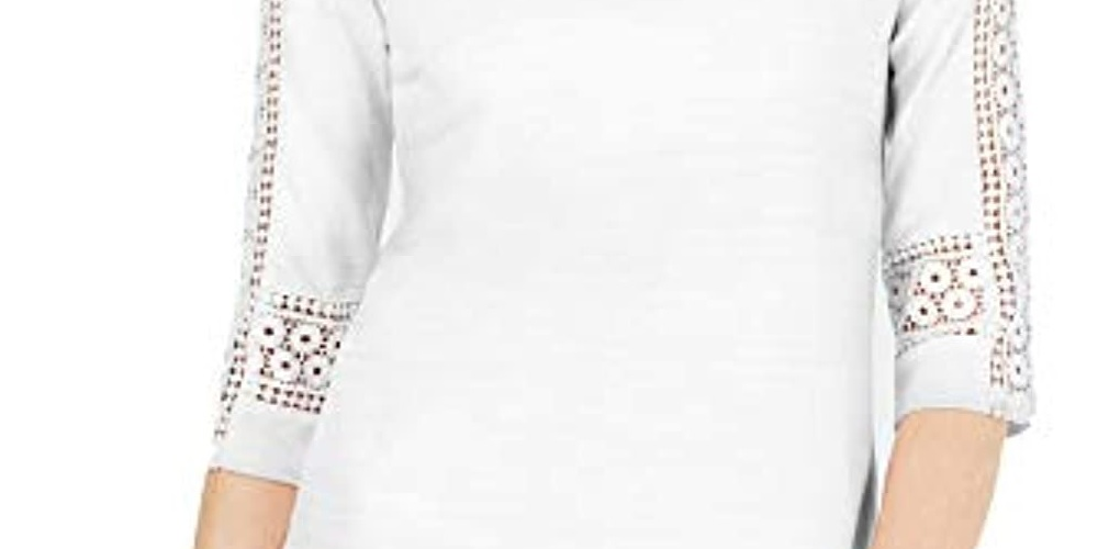 Charter Club Women's Crochet-Inset Top White Size Extra Large