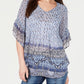 Style & Co Women's Retro Scarf-Print Pintuck-Pleat Top Navy Size X-Small