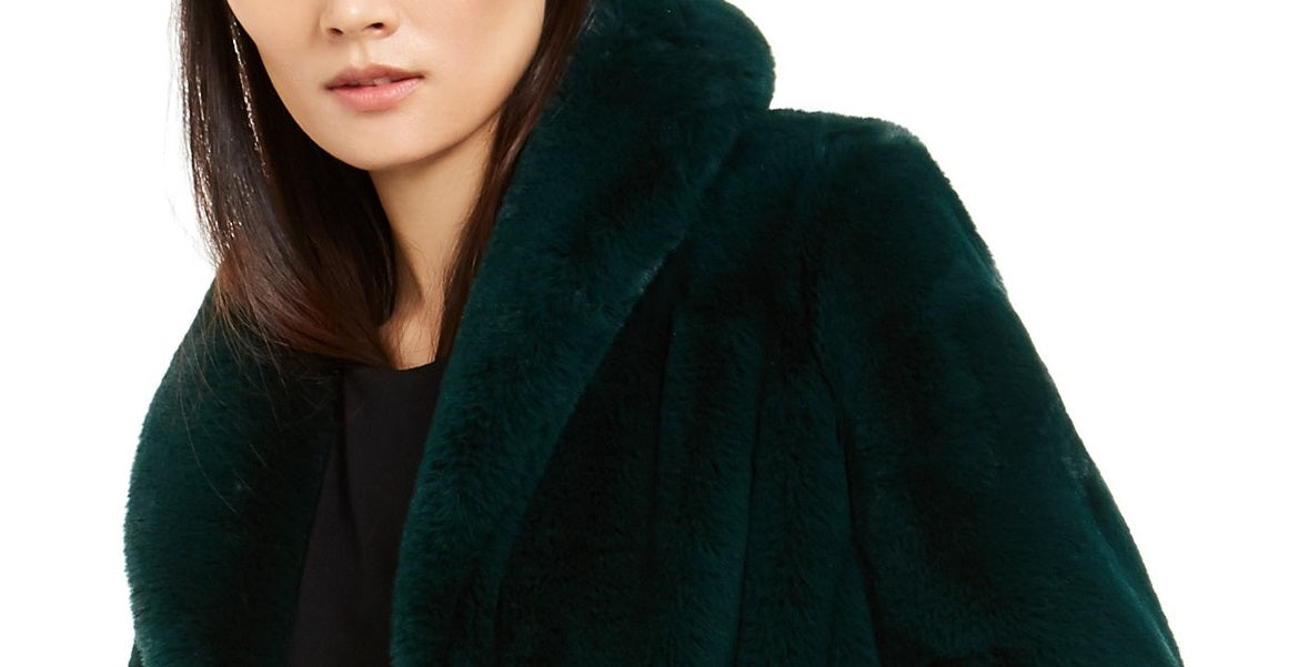INC International Concepts Women's Faux-Fur Coat  Hunter Forest Size Large