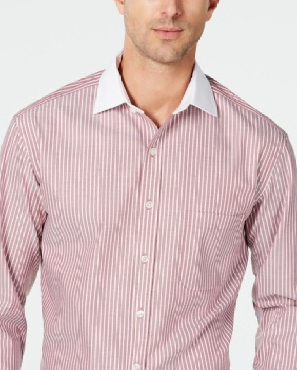 Tasso Elba Men's Classic/Regular Fit Non-Iron Supima Cotton Twill Bar Stripe French Cuff Dress Shirt  Red Size 34-35
