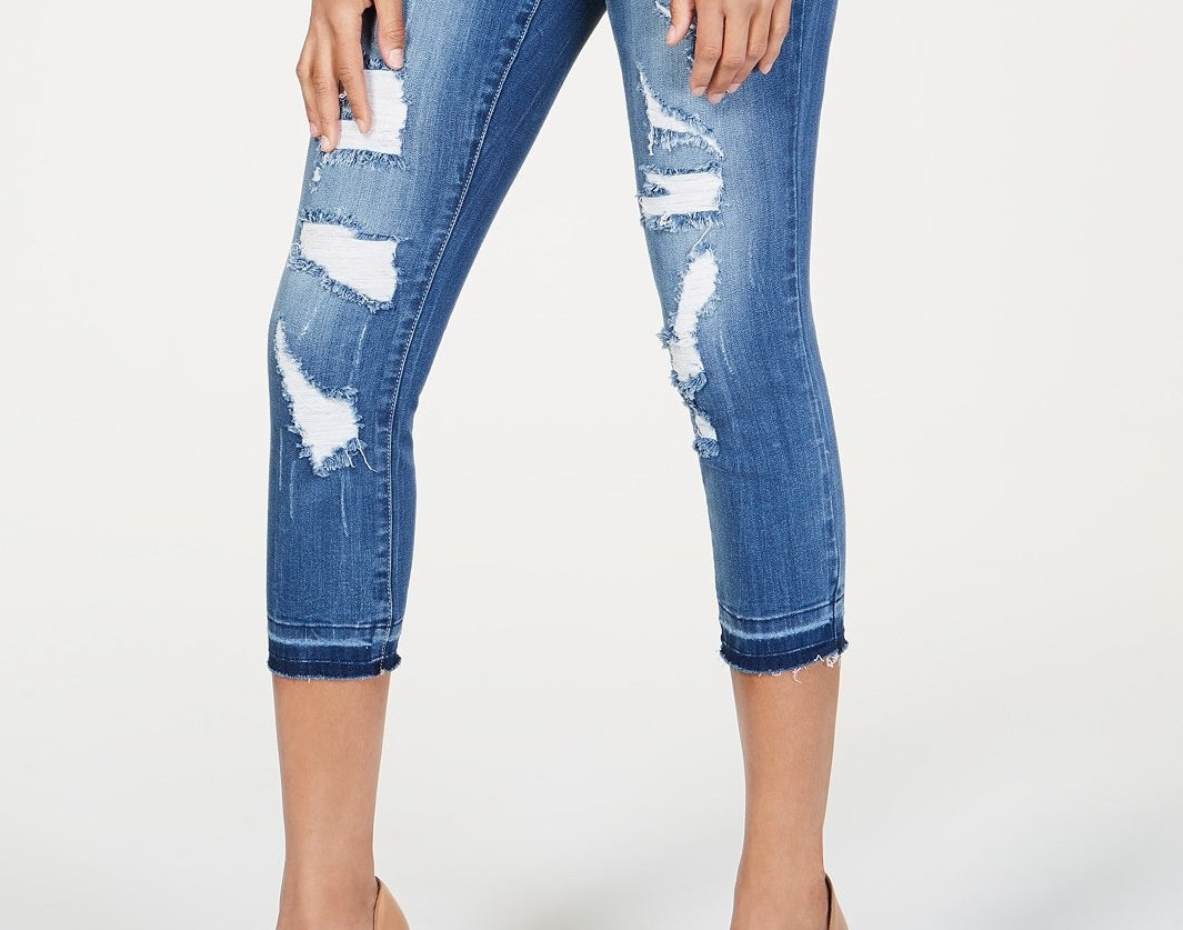 INC International Concepts Women's Incessentials Ripped Cropped Skinny Jeans  Blue Size 2