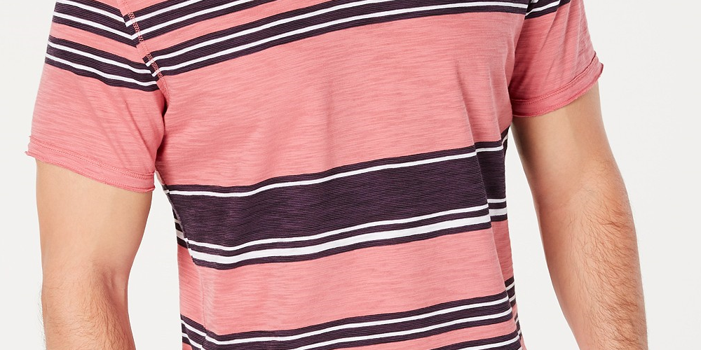 INC International Concepts Men's Stripe Split Neck T-Shirt Medium Pink Size X-Large