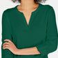 Charter Club Women's Supima Cotton Split-Neck Top  Killala Green Size Small