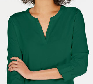 Charter Club Women's Supima Cotton Split-Neck Top  Killala Green Size Small