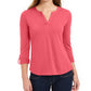 Charter Club Women's Supima Cotton Split-Neck Top  Pink Size Extra Small