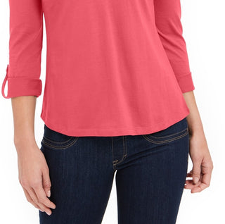 Charter Club Women's Supima Cotton Split-Neck Top  Pink Size Extra Small