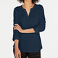 Charter Club Women's Petite Supima Cotton Split-Neck Top  Blue Size Small