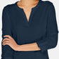 Charter Club Women's Petite Supima Cotton Split-Neck Top  Blue Size Small