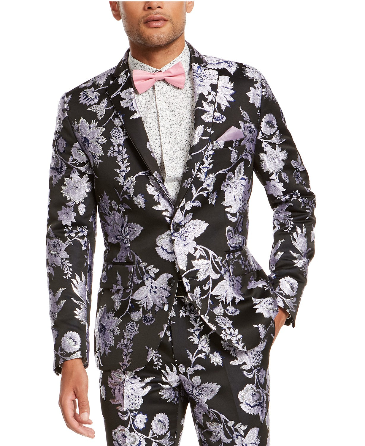 INC International Concepts Men's Slim-Fit Floral Jacquard Blazer Navy Size Medium