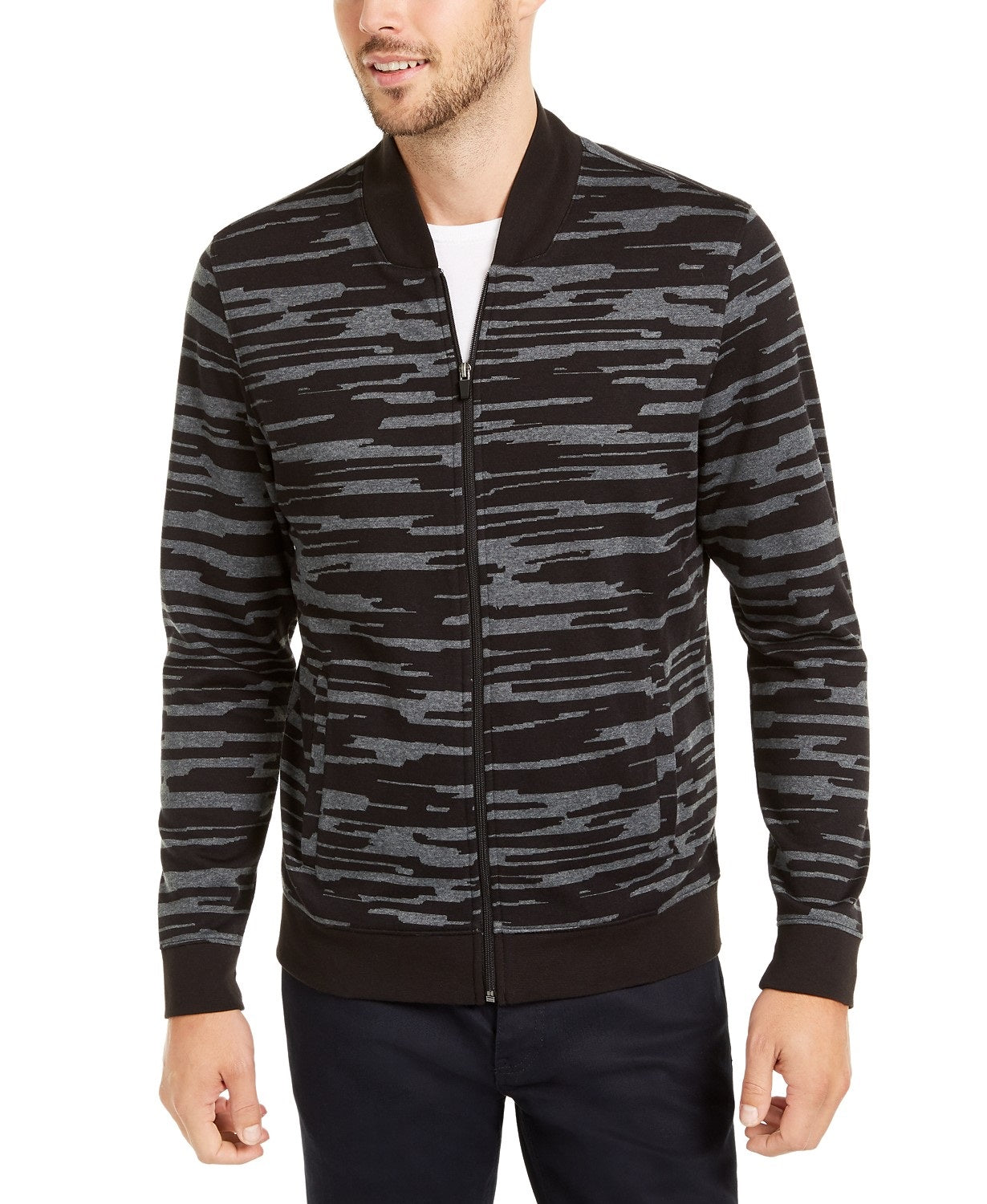 Alfani Men's Abstract-Print Bomber Jacket Black Size Extra Large