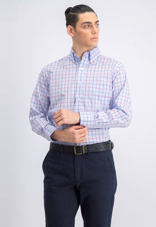 Club Room Men's Regular Fit Stretch Tattersall Dress Shirt  Navy Size 34-35