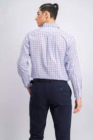 Club Room Men's Regular Fit Stretch Tattersall Dress Shirt  Navy Size 34-35