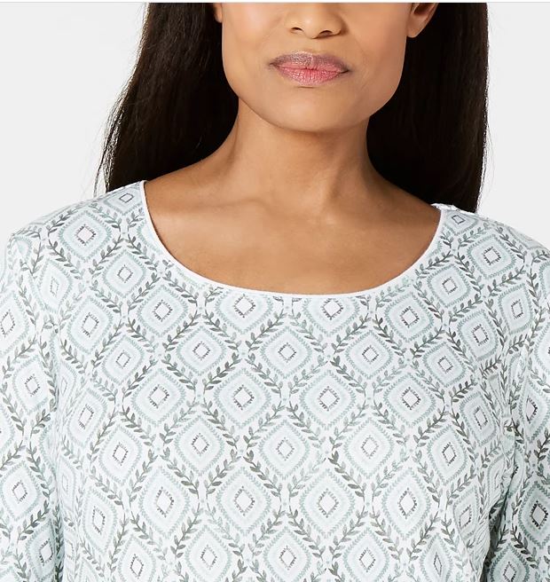 Karen Scott Women's Vine Print 3/4 Sleeve Top Green Size Large
