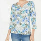 Karen Scott Women's Floral-Print 3/4-Sleeve Top Blue Size Small