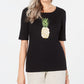 Karen Scott Women's Cotton Pineapple Graphic-Print T-Shirt Black Size 2X-Large