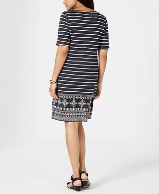 Karen Scott Women's Printed Shift Dress Black Size Petite Large