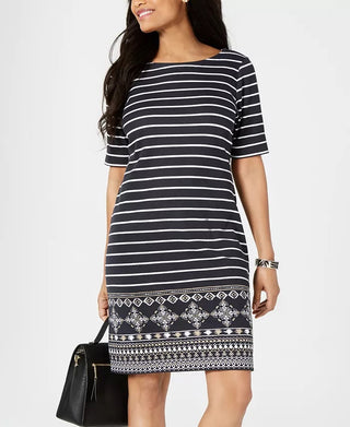 Karen Scott Women's Printed Shift Dress Black Size Petite Large