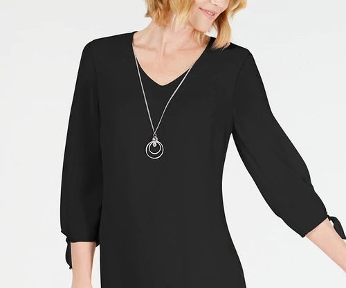JM Collection Women's Petite Tie-Sleeve Necklace Dress Black Size Small