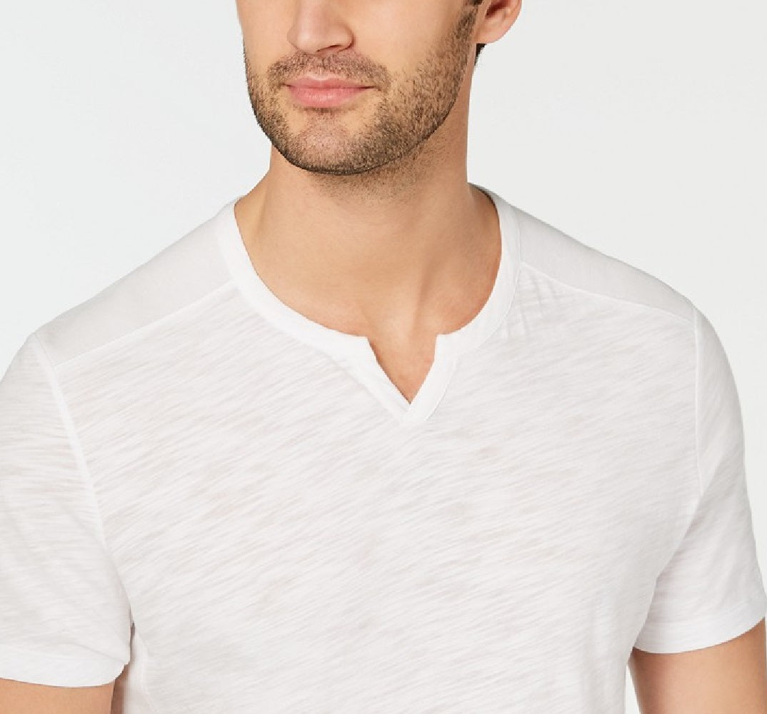 INC International Concepts Men's Ribbed Split Tee White Size Medium